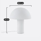 Lampe champignon en verre opalin strié blanc – lampe de table design