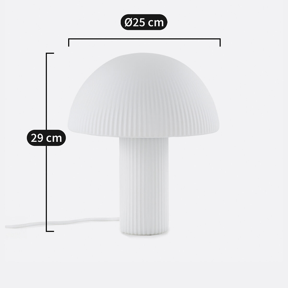 Lampe champignon en verre opalin strié blanc – lampe de table design