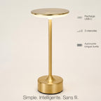 Lampe de bureau sans fil dorée MycoLamp avec recharge USB-C, 3 intensités lumineuses et autonomie longue durée
