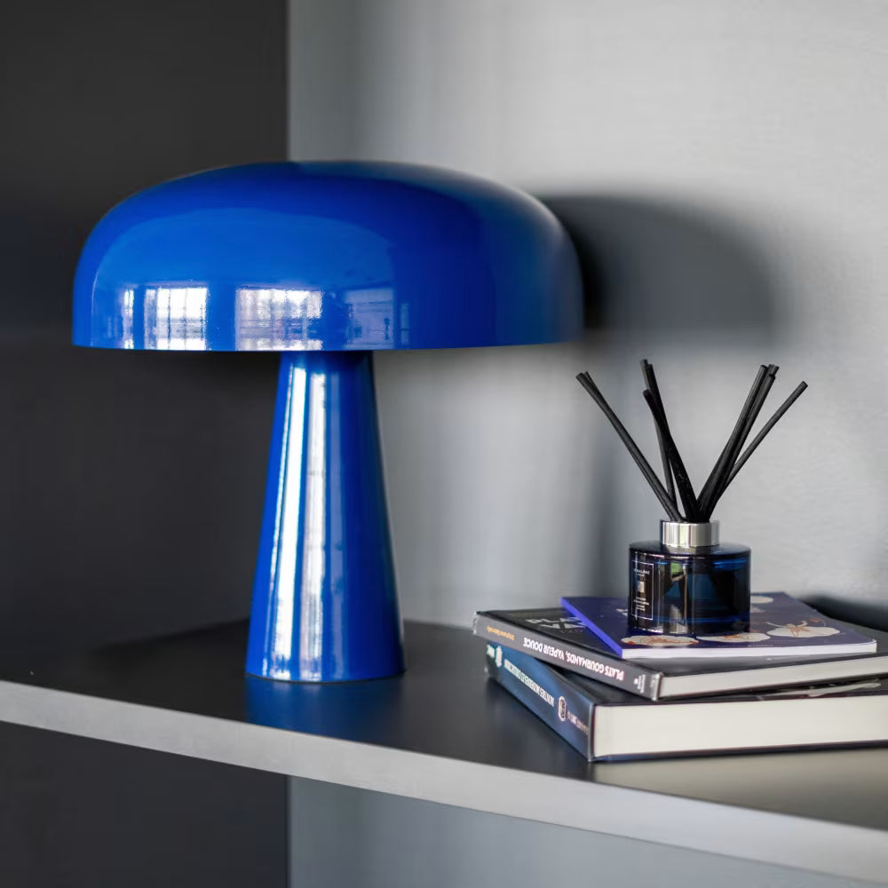Lampe champignon en métal bleu foncé – lampe de table design décorative