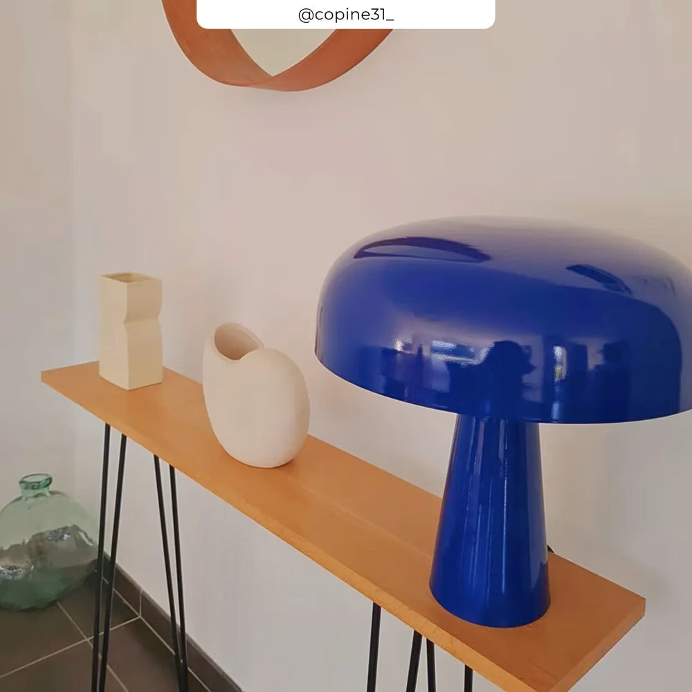 Lampe champignon en métal bleu foncé – lampe de table design décorative